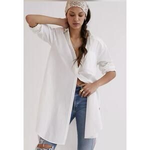 Maeve White Long Button-Down Shirt